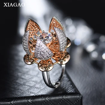 

XIAGAO Retro Style Flower Ring Female Jewelry Adjustable Rings for Women Gold-Color with Mirco Pave Cubic Zirconia Bague XGR611