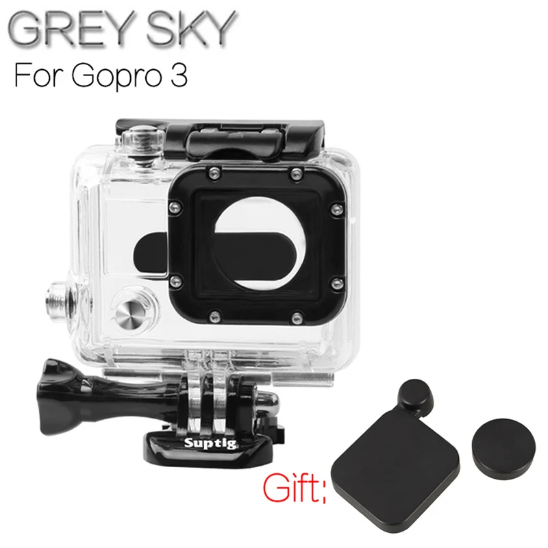 

Gopro accessories go pro hero3 waterproof case + len cap case cover for Gopro hero 3 black/white/silver edition camera