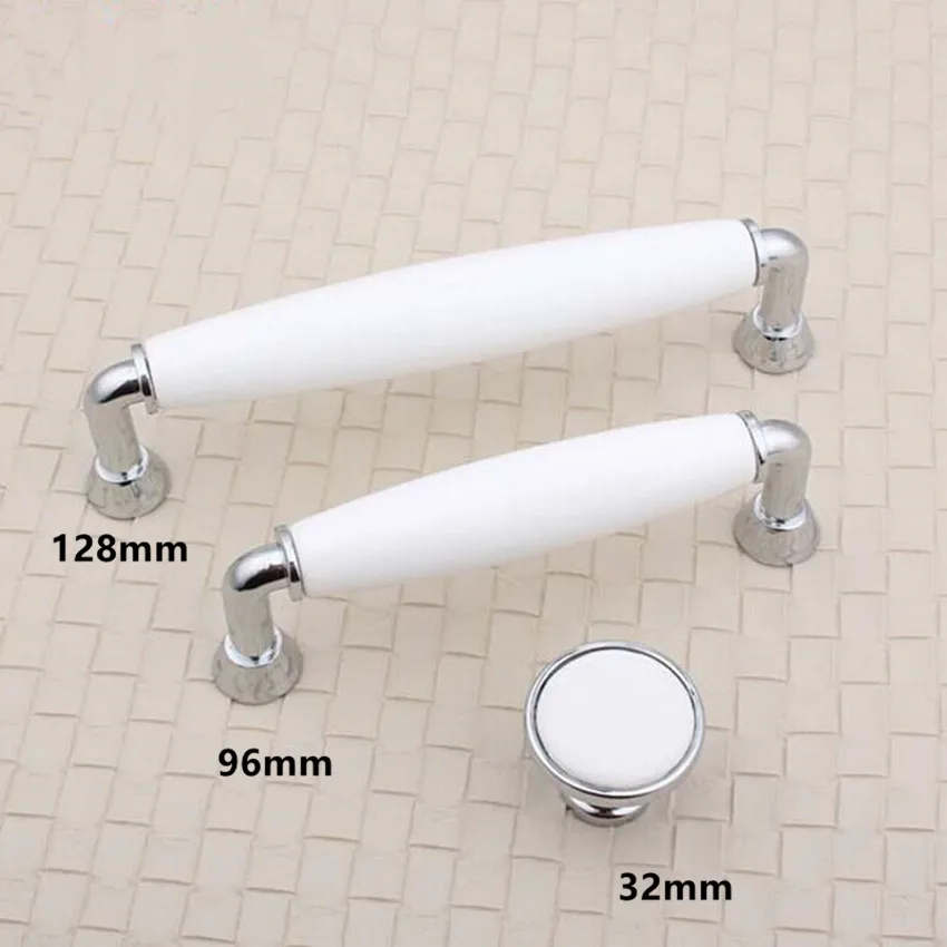 

96mm 128mm white ceramic kitchen cabinet dresser door handle silver chrome drawer knob 5" modern simple fashion furniture pulls