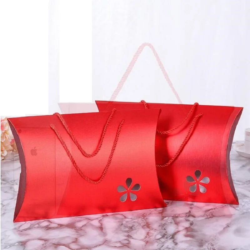 Download 20pcs/lot Red/Orange kraft paper bag with handles large size Wedding Party Favors Paper Gift ...