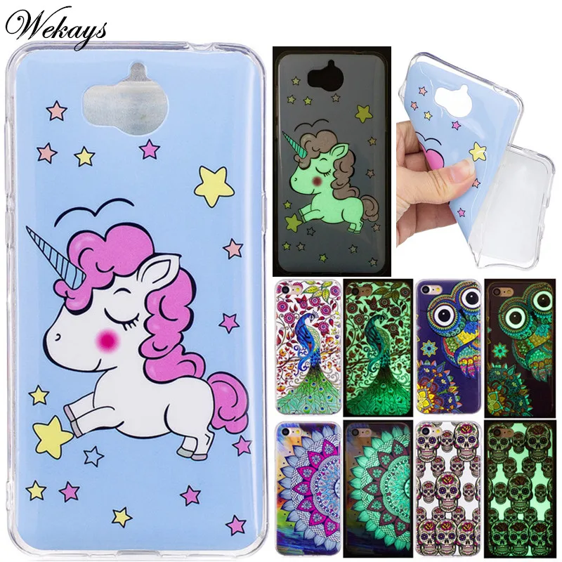 

Wekays Luminous Case For Coque Huawei Ascend Y5 Y 5 2017 Cute Cartoon Unicorn Silicone Fundas Case For Huawei Y6 Y 6 2017 Cover