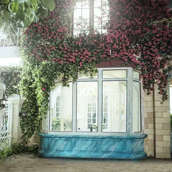 

Retro Vintage Back Drop for Wedding Photography Printed Red Roses Green Vines Courtyard Party Photo Booth Background Brick Floor