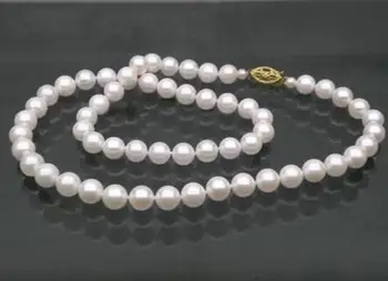 

free shipping >>>>noble jewelry GORGEOUS 7-7.5mm AAA+ round white akoya pearl necklace 14K yellow gold 18"