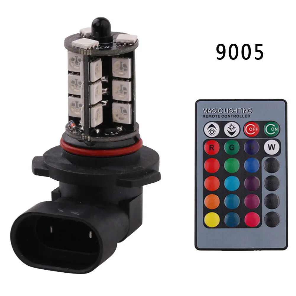 2 шт./компл. RGB 27 Светодиодный светильник с лампочкой SMD 5050 12V Авто Противотуманные фары Дневные Фары Светильник головной светильник 9005 9006 H4 H7 H8 H11 с 24key Дистанционное Управление