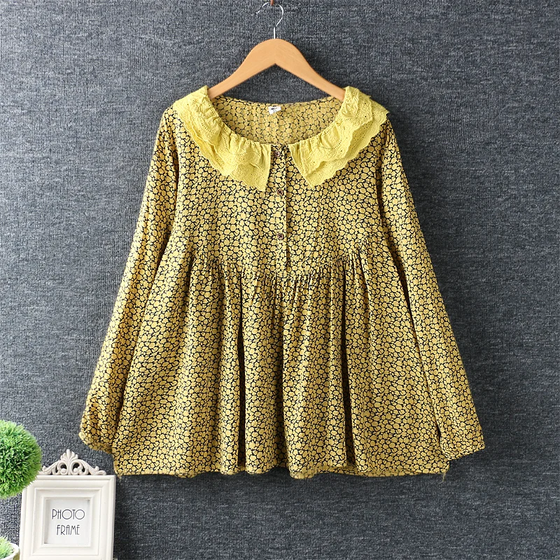 

2019 Spring Japan Mori Girl Embroidered Floral Print Doll Shirt Long Sleeve Female Cotton Blouse Women Shirts Blusas Femininas