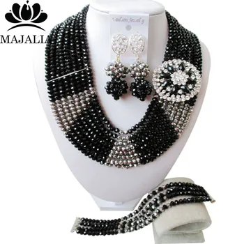

Fashion african jewelry set black nigerian wedding african beads jewelry set Crystal Free shipping Majalia-406