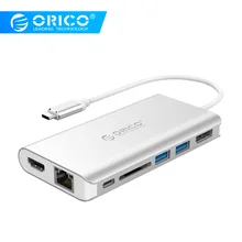 ORICO usb-хаб Тип C на HDMI RJ45 VGA для MacBook samsung HUAWEI 8-в-1 Тип C USB 3,0 концентратора 15 см кабель USB C концентратор USB