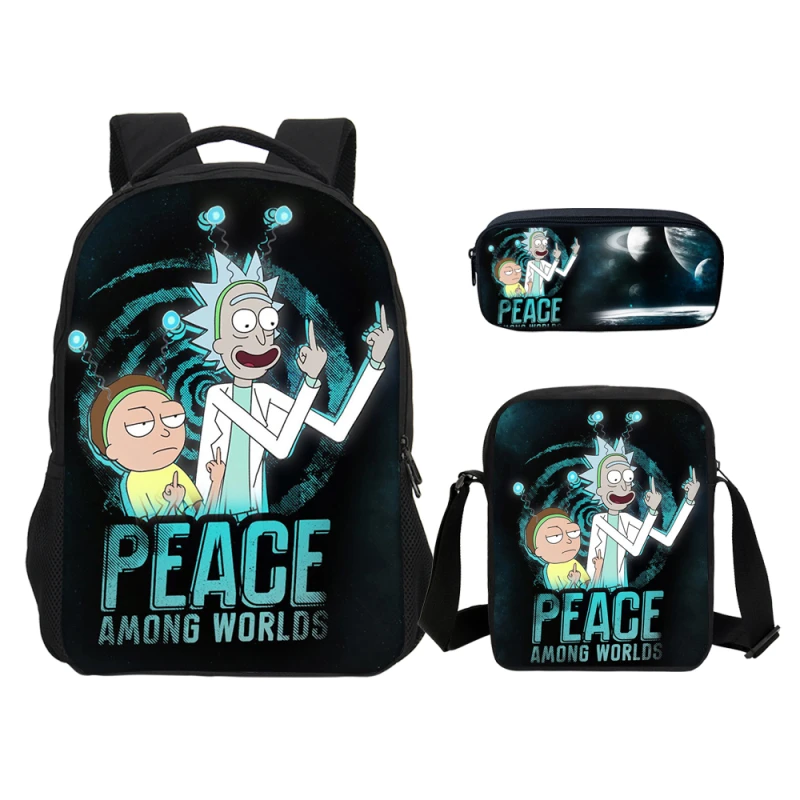 

3Pcs/Set Portfolio School Bags For Boys Girls Anime Cartoon Rick And Morty 3D Printed Backpacks Satchels Rucksack Rugzak Bookbag
