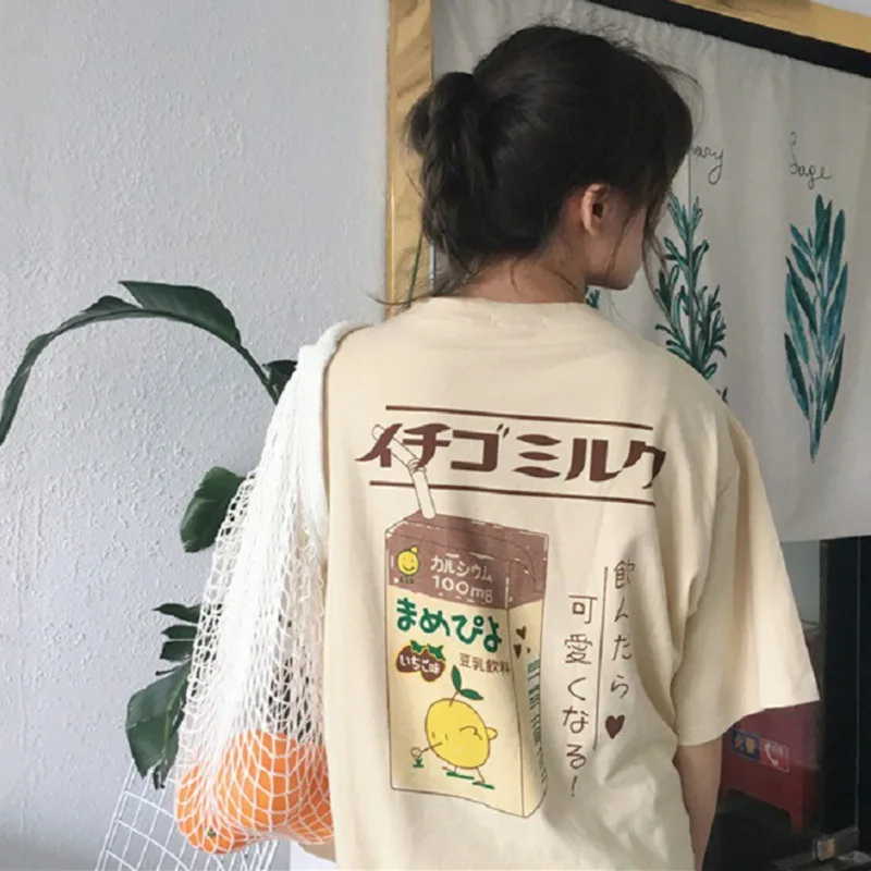 Модные женские туфли футболка Юниоры девушки японский Стиль Половина рукавом футболки забавный графический повседневные свободные