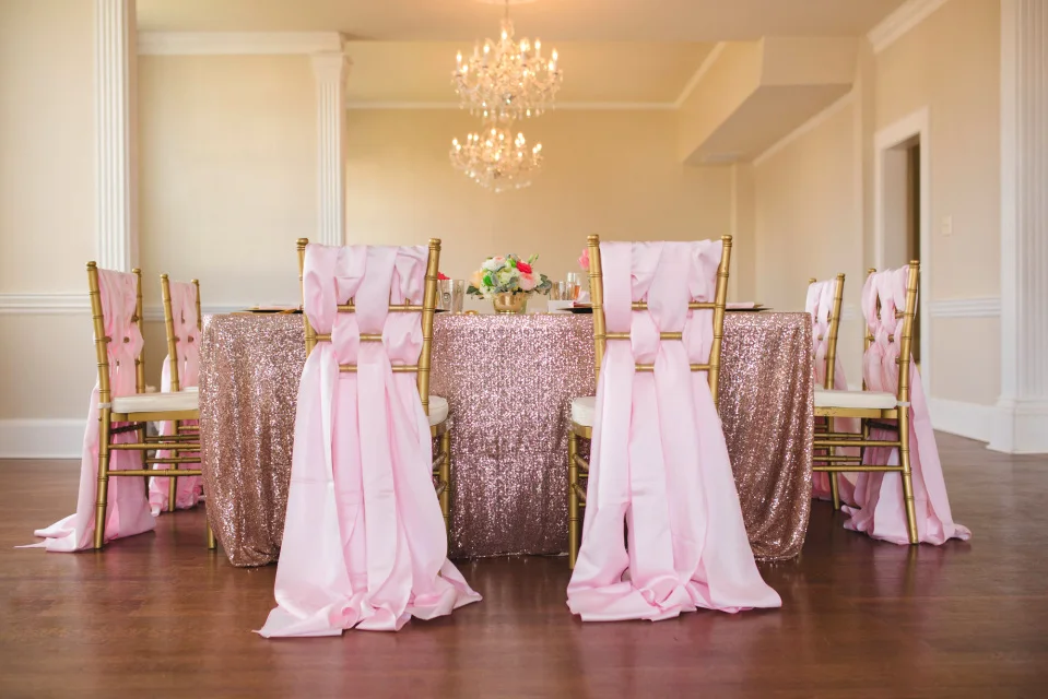 Us 19 97 8ft Banquet Pink Gold Sequin Table Cloth Large 90x156inch Sequin Tablecloths For Weddings Sequin Table Linens Events Decoration In