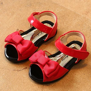 

2018 new 11.5-15.5CM Baby Sandals Girls PU Leather Cute Bow Princess Infant Summer Sandals Red Toddler Girls Flat Sandal