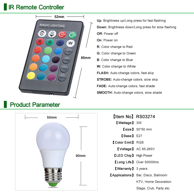 E27 RGB светодиодный светильник, 3 Вт, 110 В, 220 В, светодиодный светильник, 16 меняющихся волшебных ламп, лампа с ИК-пультом дистанционного управления, лампада, светильник s для украшения