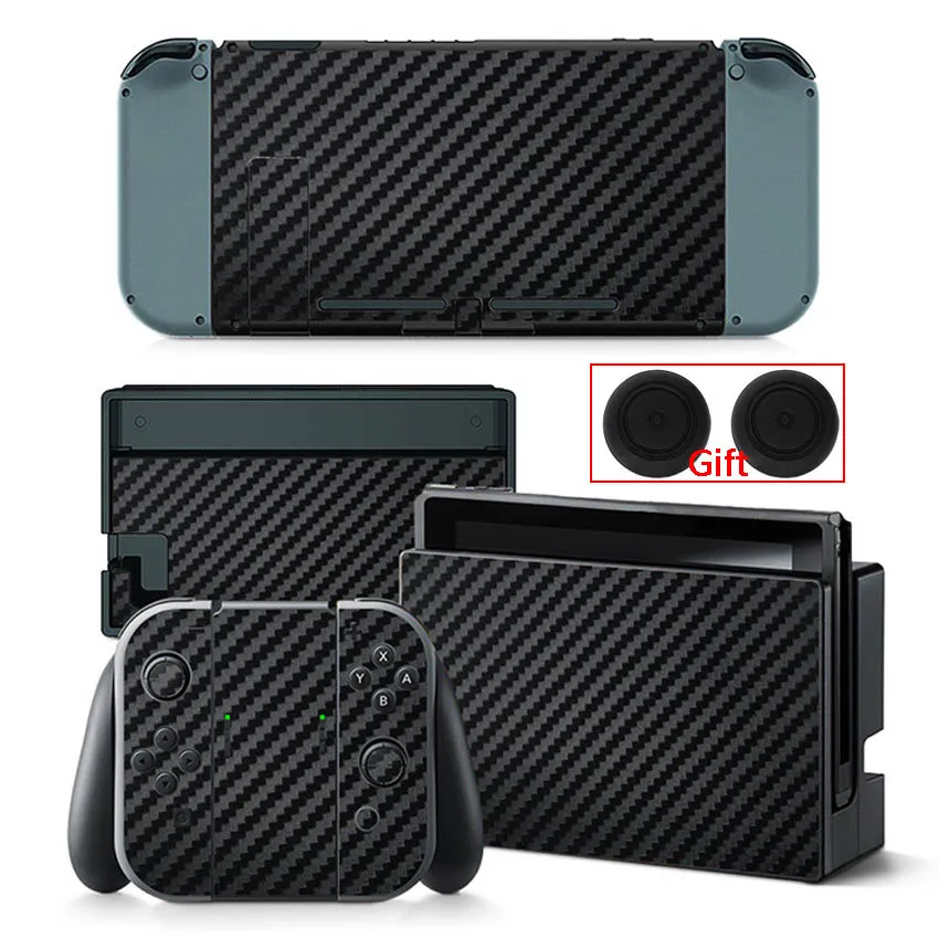 

Carbon Fiber Sticker For Nintendo Switch Protection Skin Console Protector Stickers + 2pcs Silicone Protection Caps