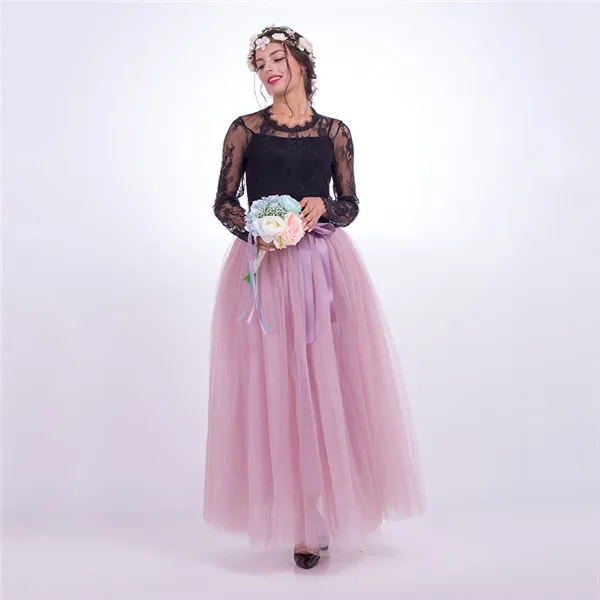 Женская юбка-пачка длиной 100 см, 7 слоев, Тюлевая юбка трапециевидной формы, длина до пола, вечерние тюлевые юбки, Свадебное бальное платье, юбка - Цвет: Dusty pink