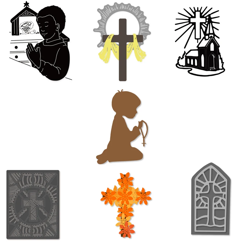 

religion prayer Boy Cross element Metal Cutting Dies Scrapbooking for Card making DIY Embossing stencil Cuts New Craft Die 2019