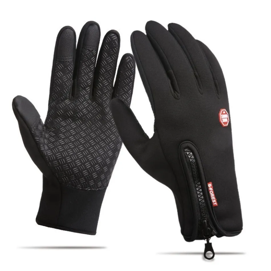 Стоящие зимние велосипедные перчатки, велосипедные перчатки с сенсорным экраном, водонепроницаемые перчатки, открытый велосипедный и Лыжный спорт, оборудование для езды на мотоцикле - Цвет: Черный
