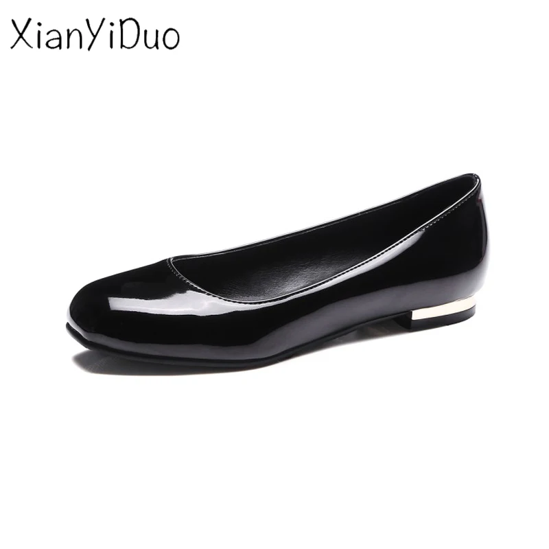 

Xianyiduo 2018 Casual Spring/Autumn Square Toe Flats women shoes Ballet boat Red wine plus size 33-47 black/345-1