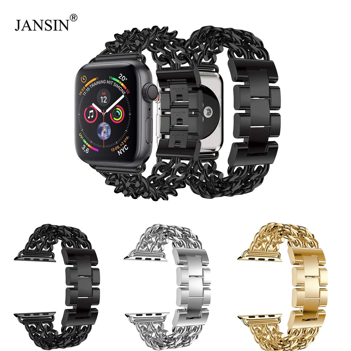 

JANSIN Luxury Stainless Steel Strap For Apple Watch bands 44mm 42mm 40mm 38mm Metal Bracelet Watchband For iWatch Series 4/3/2/1