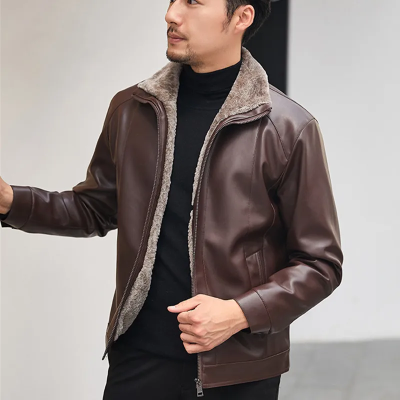 New Hot Sell Casual Men's Leather Jackets Men Leather Coats Brand High Quality PU Outerwear Male Wool Liner Warm Leather Jacket New Hot Sell Casual Men's Leather Jackets Men Leather Coats Brand High Quality PU Outerwear Male Wool Liner Warm Leather Jacket