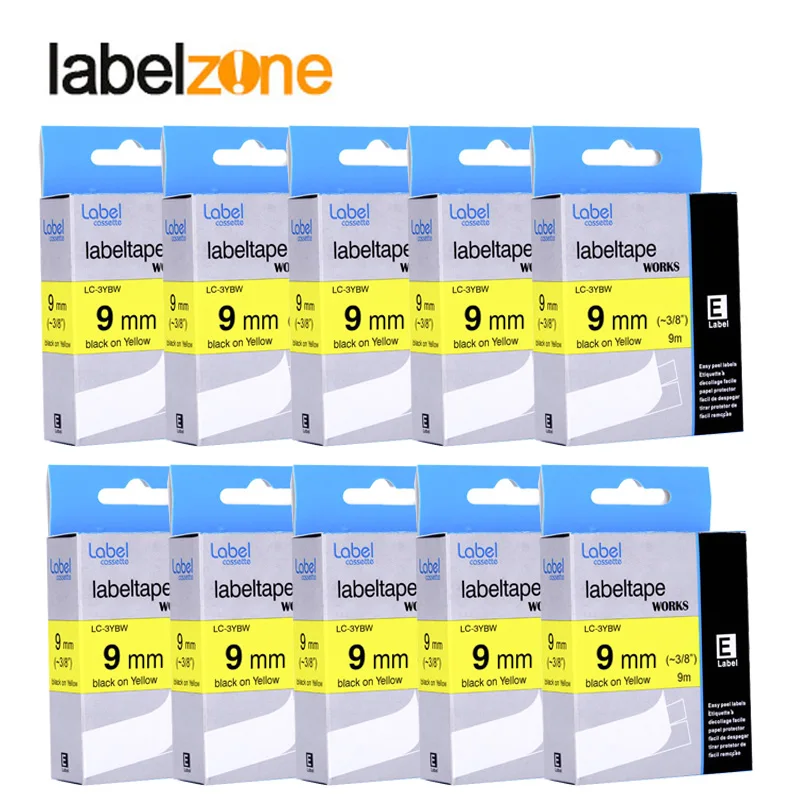 

10Pack Black on yellow 9mm lc-3ybw/sc9yw label tapes compatible for Epson lable printer typewriter tape ribbon organizer LC3YBW