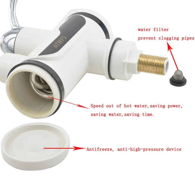 ATWFS новейший проточный Мгновенный водонагреватель для крана, Мгновенный водонагреватель, кран для кухонной горячей воды, светодиодный цифровой кран с европейской вилкой