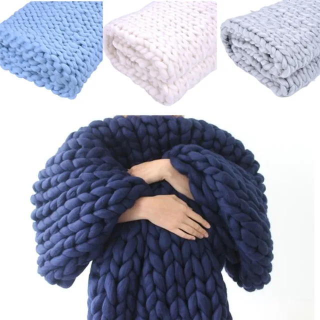 Hand knitted Chunky Wool Knitted Blanket Thick Yarn Wool Bulky Knitting