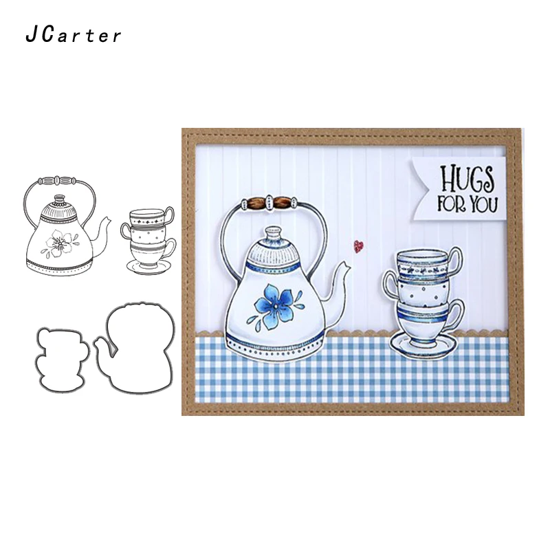 

JC Metal Cutting Dies and Rubber Stamps for Scrapbooking Teapot Tea Set Craft Stencil Handmade Card Make Album Sheet Decoration