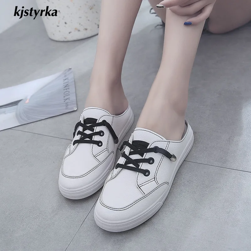 

kjstyrka 2019 round toe white black outside sneakers Women Slippers students casual slides spring summer shoes zapatos de mujer