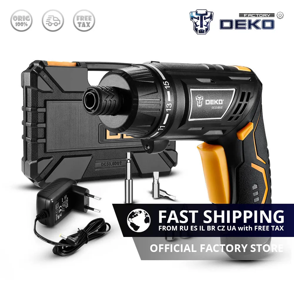 

DEKO DCS3.6DU2 Cordless Electric Screwdriver Household Rechargeable battery Screwdriver with Twistable Handle with LED Torch