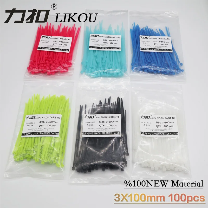 

LIKOU Nylon Cable Ties 3x100mm self locking zip ties 100pcs 12 colors Plastic wire cable Tie 100mm 3.9inch