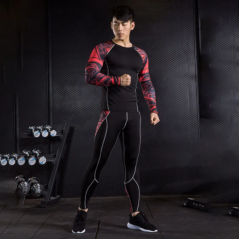 

MMA men's compression fitness T-shirt suit 3D printing men's trousers leggings rashgard kit crossfit Shirts Clothing brand S-4XL