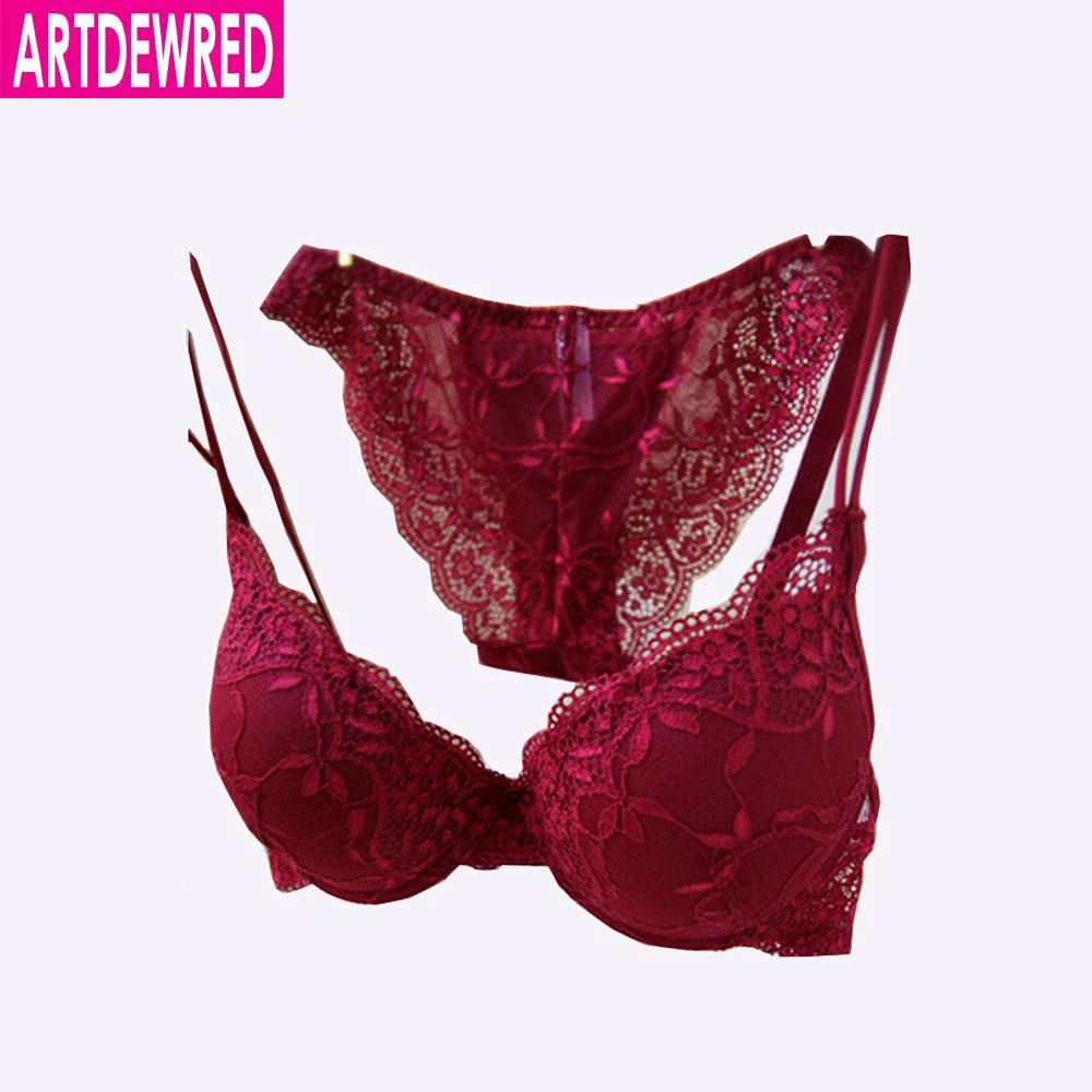 

new 2019 cotton push up bra Absolute luxury lace sexy red wine under the thin thick underwear bra & bra brief sets