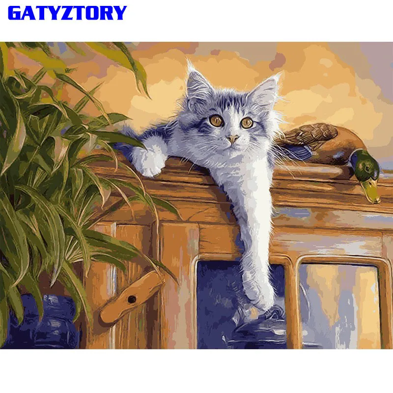 GATYZTORY животные кошка Diy живопись по номерам холст настенная художественная картина Каллиграфия Живопись уникальный подарок для домашнего декора 40x50 см