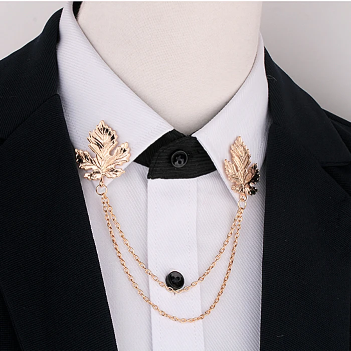 Fashion Retro Maple Leaf Chain Tassel Blouse Shirt Collar Tip Pin Brooch Collar Chain Fashion Jewelry