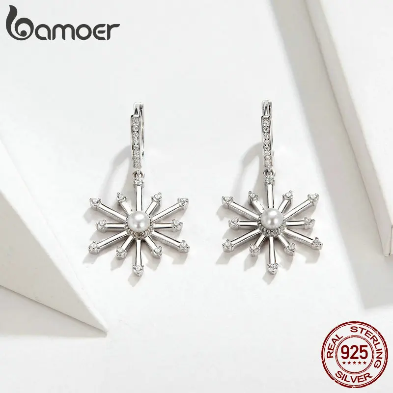 Cena Bamoer fajerwerki spadek kolczyki wyczyść CZ Radiant chryzantemy dynda kolczyki dla kobiet 925 srebro luksusowa biżuteria ślubna BSE140