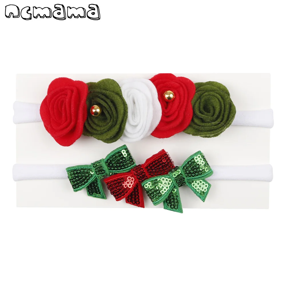 2 Pcs/Set Christmas Headband With Floral Soft White Elastic Hair Bands For Newborn Kids New Year Head Wear Gift Accessories | Детская