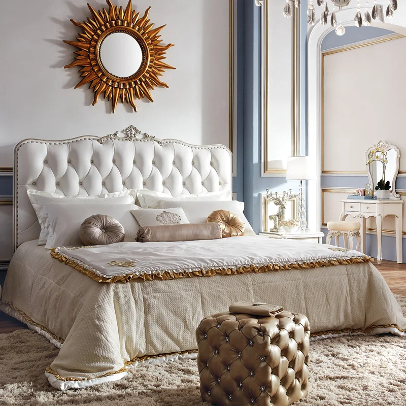 European Style Luxury French Double Beds Antique, 1.8 Meters Solid Wood Princess Bedroom Furniture Bedside Tables European Style Luxury French Double Beds Antique, 1.8 Meters Solid Wood Princess Bedroom Furniture Bedside Tables