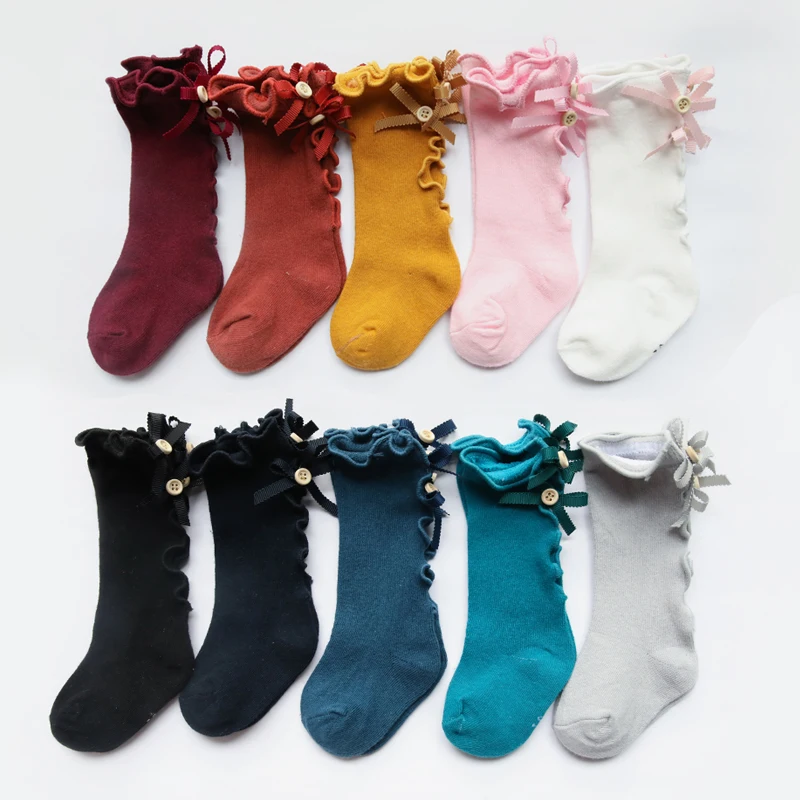 cotton knee socks for girls infant baby long socks with bows ruffle toddler girl knee high sock children soft dress sock 0-8Year