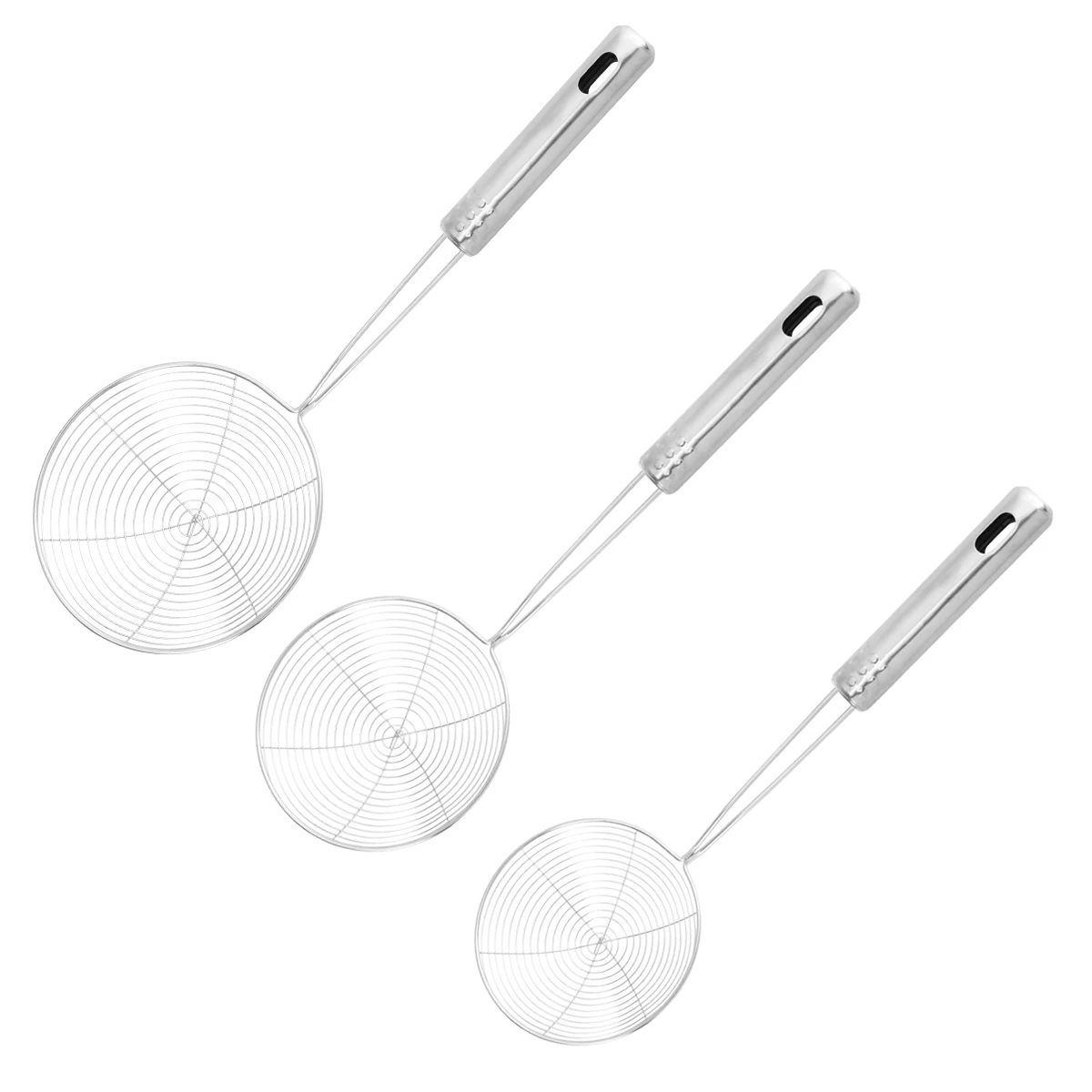 

Assorted Sizes Mesh Stainless Steel Skimmer Strainers Spiral Mesh Skimmer Spoon Ladle For Noodles Spaetzle Pasta Chips (Silver)