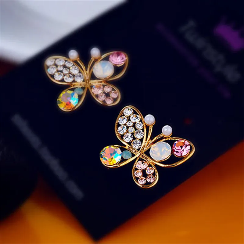 

beautiful Color crystal butterfly metal women Stud Earrings Color rhinestones pearl bow Stud Earrings girls Jewelry Accessory