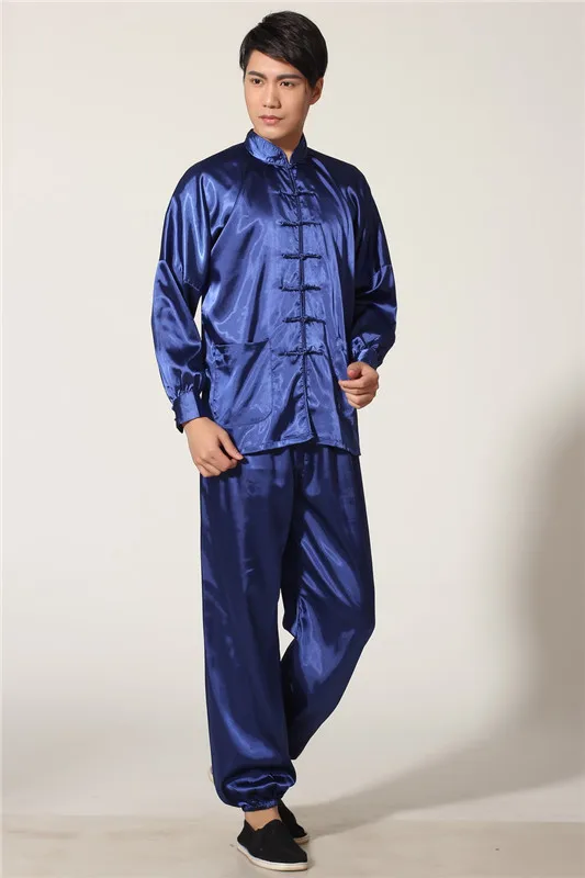 Новинка золото для мужчин атласные пижамы комплект китайский стиль Пижама на пуговицах Костюм мягкая рубашка и брюки Ночная рубашка
