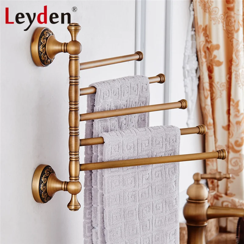 Leyden Copper Folding Towel Bar Rotating Wall Mount Antique Brass 3/4/5