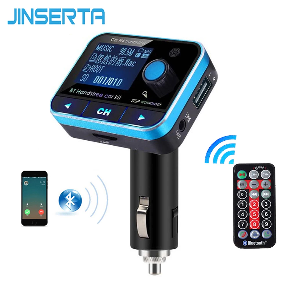 

JINSERTA Remote Control Handsfree Car Kit AUX input Line Out Stereo Music MP3 Player Bluetooth FM Transmitter Dual USB Charger