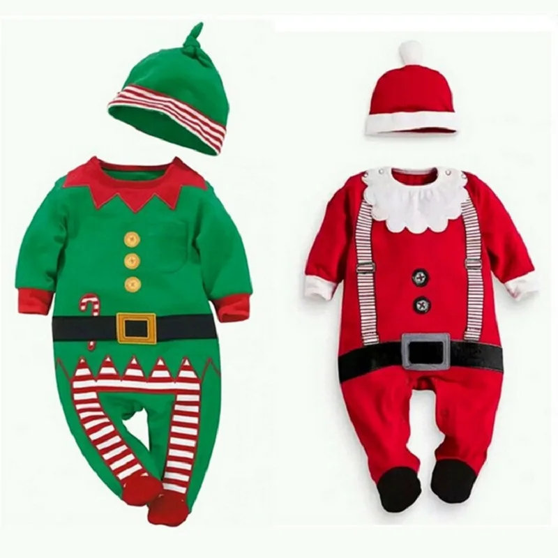 Christmas costume for 9-24M baby cute cosplay suit red green long sleeve jumpsuit+hat infant newborn baby girl boy clothes set