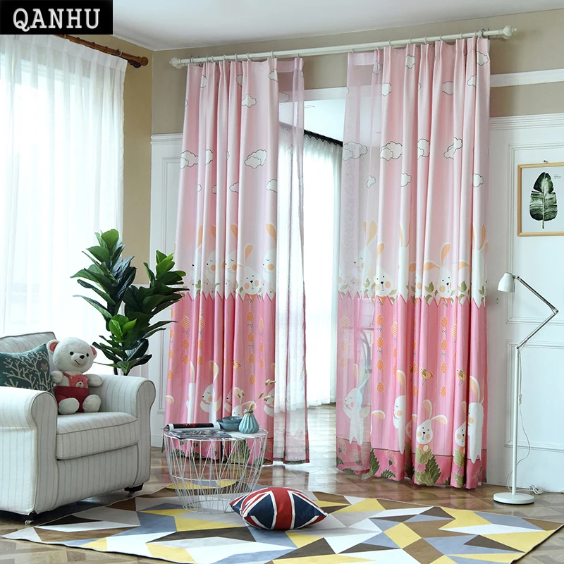 QANHU Hot Sale Rabbit Manor Polyester/Cotton Comfortable Living Curtains for the Room bedroom Children Baby Free shipping | Дом и сад
