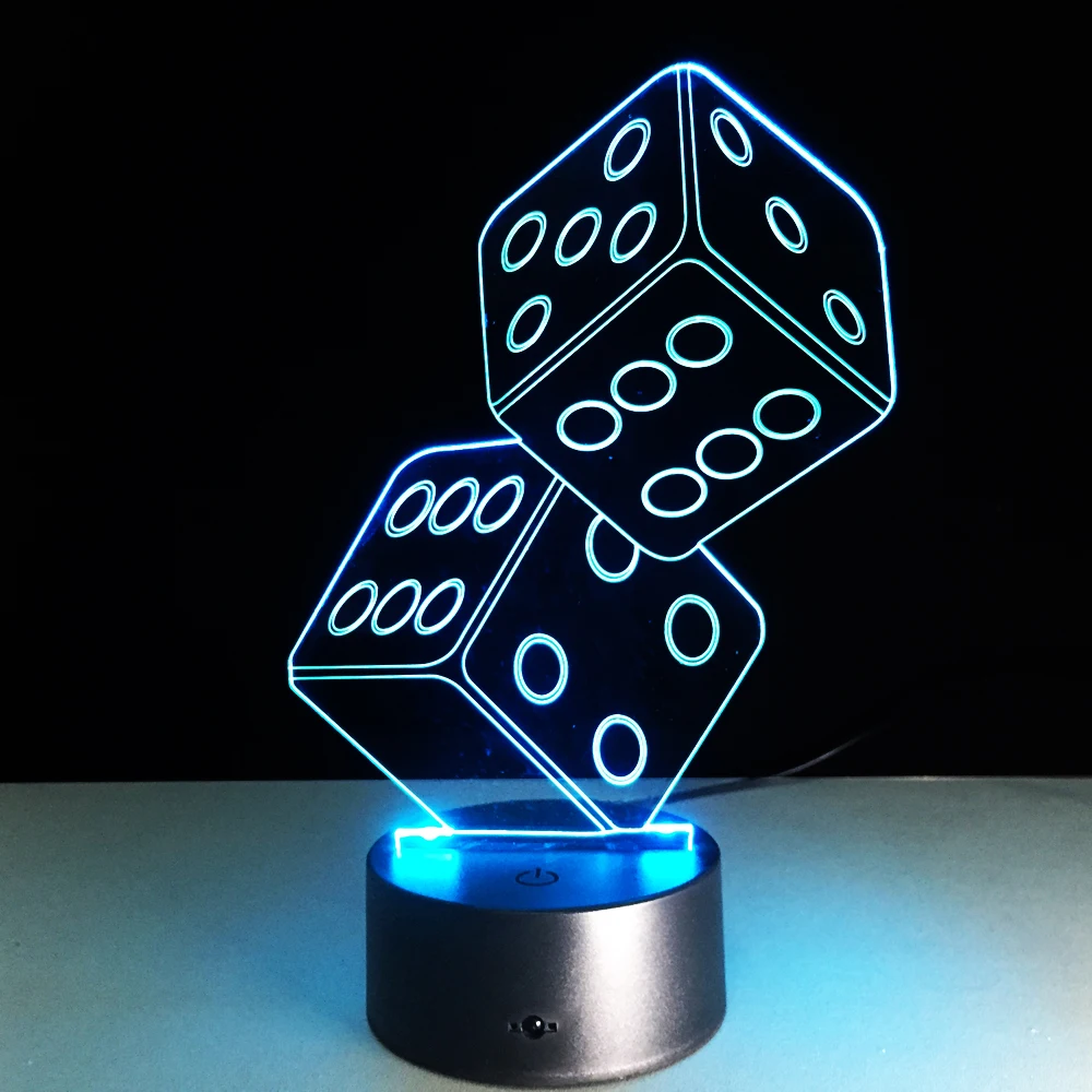 2 кости 3D свет акриловые красочные атмосфера лампа стерео видения лампы Спальня ночник подарки для друзей любителей покера