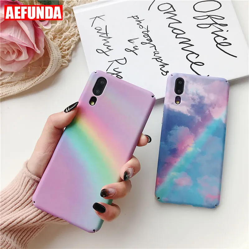 

Colorful Phone Back Cover For Huawei P20 P30 Mate 20 Pro Lite P Smart 2019 Honor 10 Lite Rainbow Pattern Hard PC Full Case Coque