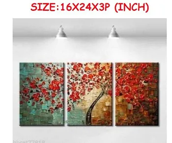 

100% Hand Painted Modern Abstract Palette Knife Oil Painting On Canvas Wall Unframed red trees for bedroom decoration 3 pieces
