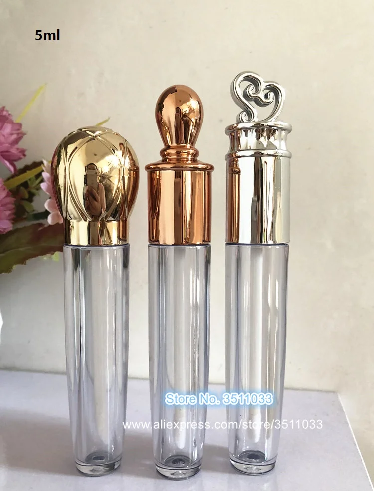 

5ml Creative Silver Heart Empty Lip Gloss Tube Cosmetic Clear Lip Gloss Container Gold Mic Shape Cute Lipgloss Refillable Tube