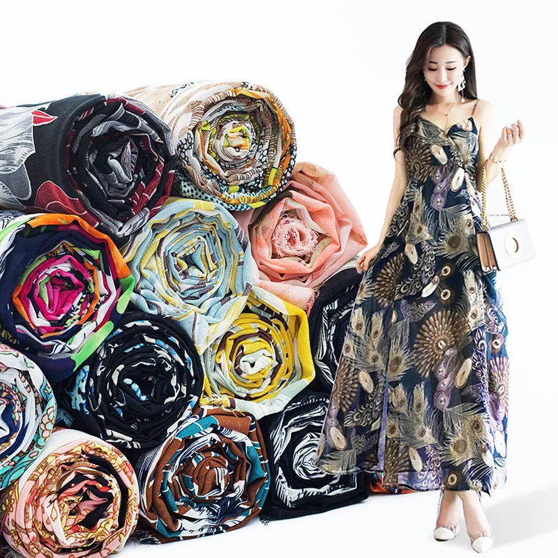 

150cm*50cm flower feather print Chiffon Fabric fashion Dress Fabric Skirt Party Decorator summer dress cloth patchwork material